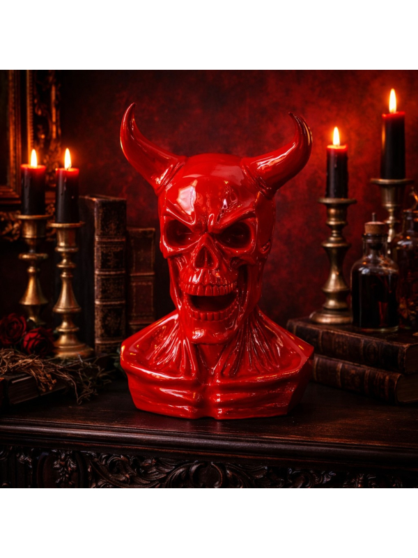Buste de diable rouge brillant en résine 39,5 cm