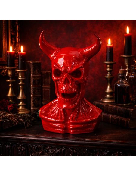 Buste de diable rouge brillant en résine 39,5 cm