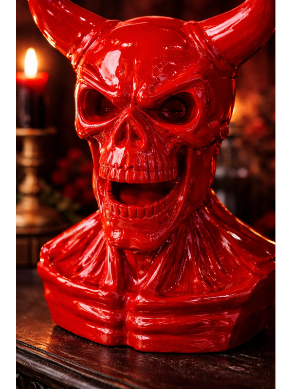 Buste de diable rouge brillant en résine 39,5 cm