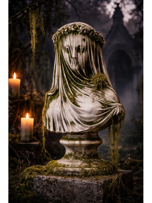 Buste Femme Fantôme en magnésie 60 cm – Statue gothique Halloween