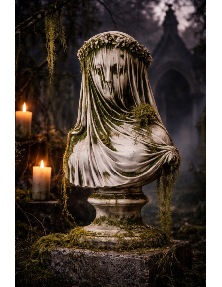 Buste Femme Fantôme en magnésie 60 cm – Statue gothique Halloween
