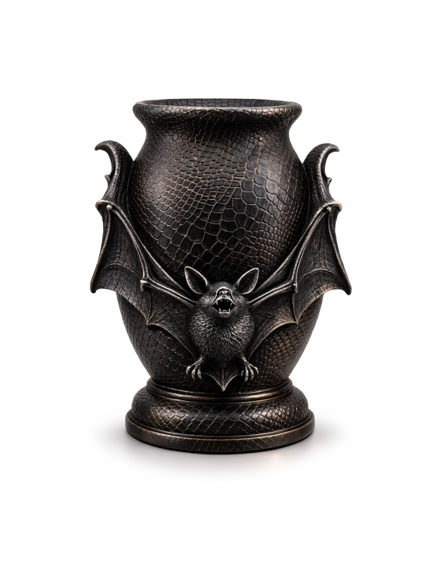 Déco Halloween chic – Urne chauve-souris noire en résine 26 cm effet peau de serpent