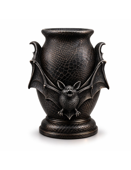 Déco Halloween chic – Urne chauve-souris noire en résine 26 cm effet peau de serpent