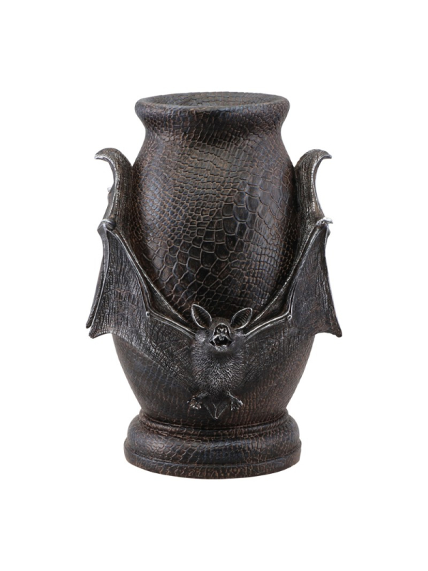 Déco Halloween chic – Urne chauve-souris noire en résine 26 cm effet peau de serpent