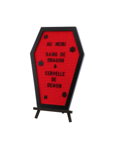 Tableau à lettres cercueil avec chevalet en bois 40 cm – Décoration Halloween personnalisable
