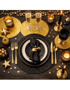 Sets de Table Pailletés Premium Ø34 cm x6 – Or ou Noir pour Décoration de Table Chic