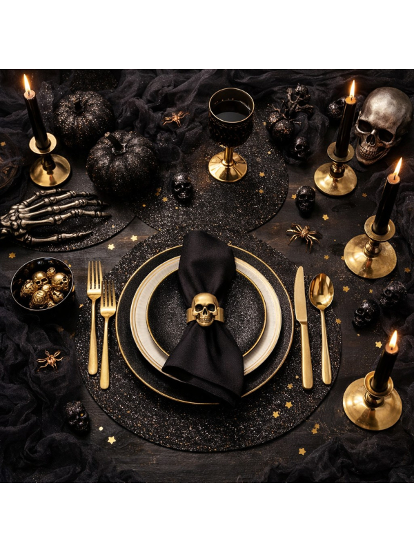 Sets de Table Pailletés Premium Ø34 cm x6 – Or ou Noir pour Décoration de Table Chic