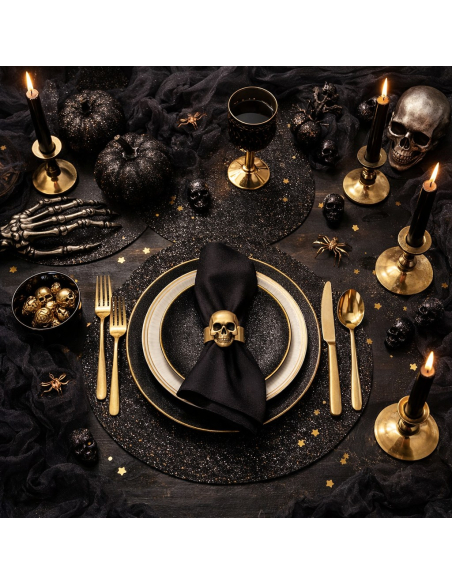 Sets de Table Pailletés Premium Ø34 cm x6 – Or ou Noir pour Décoration de Table Chic