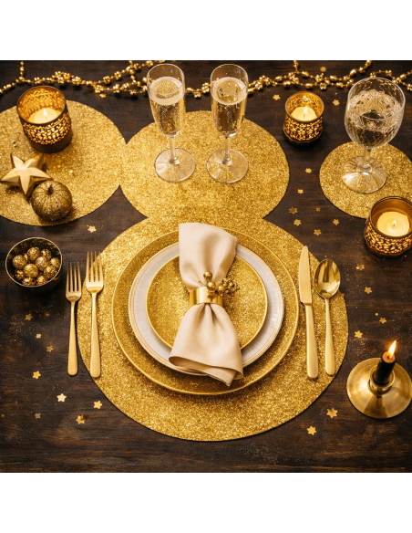 Sets de Table Pailletés Premium Ø34 cm x6 – Or ou Noir pour Décoration de Table Chic