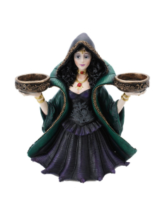 Sorcière en polyrésine porte 2 bougies 24,5 cm – Déco Halloween gothique chic