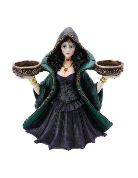 Sorcière en polyrésine porte 2 bougies 24,5 cm – Déco Halloween gothique chic