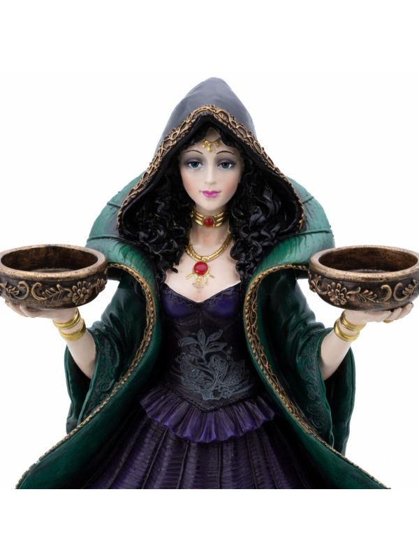 Sorcière en polyrésine porte 2 bougies 24,5 cm – Déco Halloween gothique chic