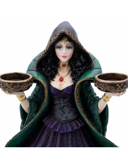 Sorcière en polyrésine porte 2 bougies 24,5 cm – Déco Halloween gothique chic