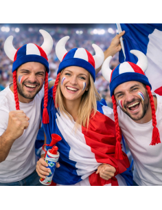 Casque Gaulois Supporter France à Cornes et Tresses – Tissu