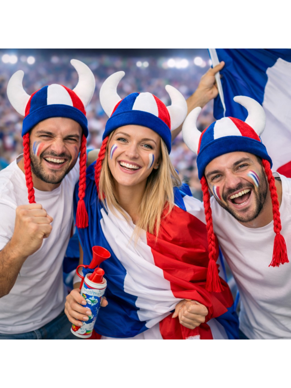 Casque Gaulois Supporter France à Cornes et Tresses – Tissu