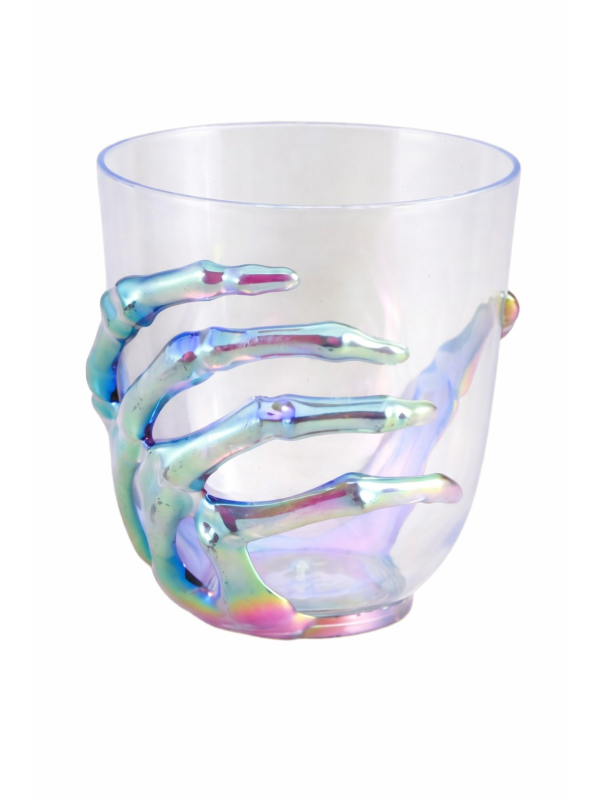 Verre transparent main squelette irisée – 9 x 10 cm