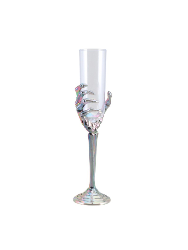 Coupe transparente main squelette irisée – Flûte Halloween chic 26 cm