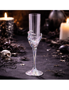 Coupe transparente main squelette irisée – Flûte Halloween chic 26 cm
