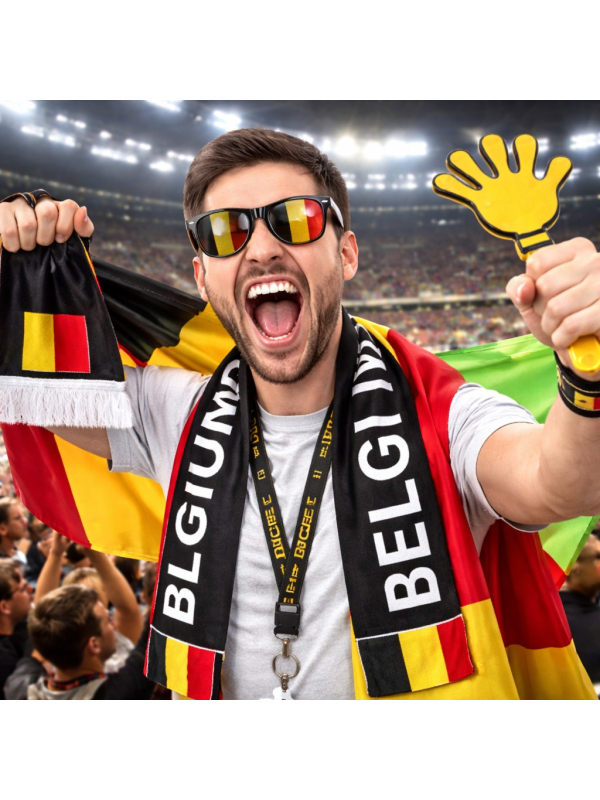 Kit Supporter Belgique – Fan Kit 6 pièces (drapeau + accessoires noir jaune rouge)