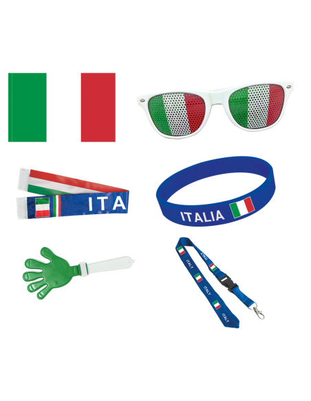 Kit Supporter Italie – Fan Kit 6 pièces (drapeau + accessoires vert blanc rouge)