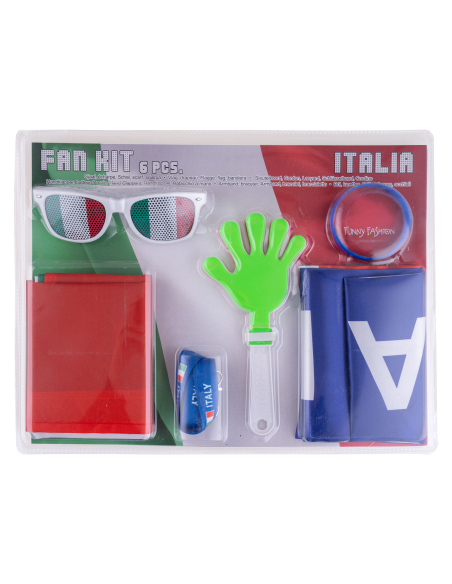 Kit Supporter Italie – Fan Kit 6 pièces (drapeau + accessoires vert blanc rouge)