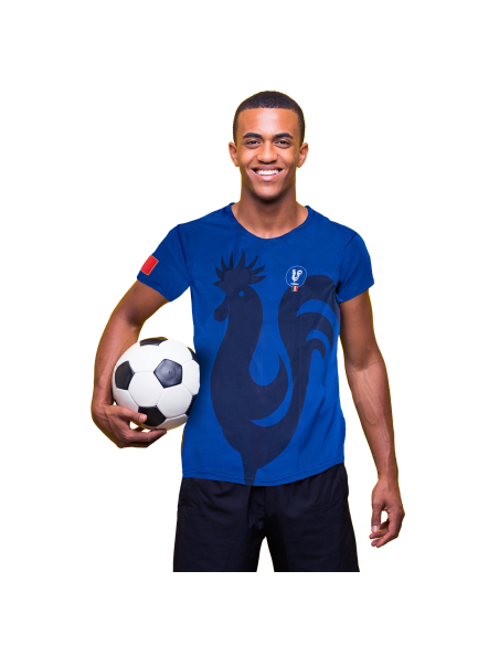 T-shirt Supporter France – Bleu avec coq (polyester) – Taille 54