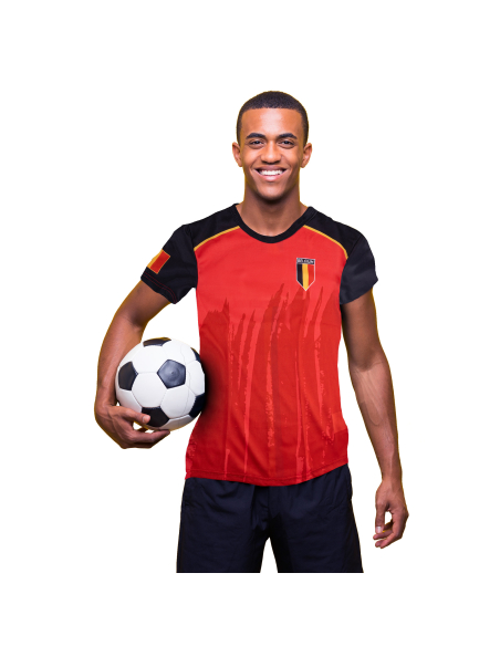 T-shirt supporter Belgique / Belgium – Rouge noir jaune (polyester) – Taille 54