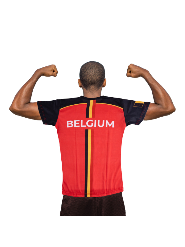 T-shirt supporter Belgique / Belgium – Rouge noir jaune (polyester) – Taille 54
