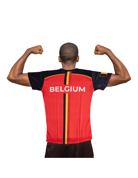 T-shirt supporter Belgique / Belgium – Rouge noir jaune (polyester) – Taille 54