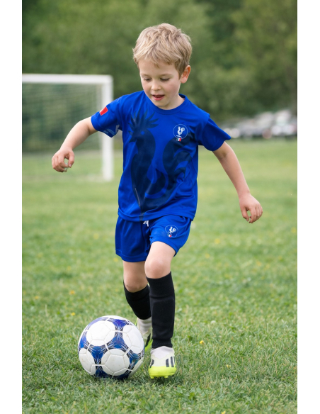 Ensemble foot France enfant – Maillot + short bleu (polyester) | Tailles 116 à 164