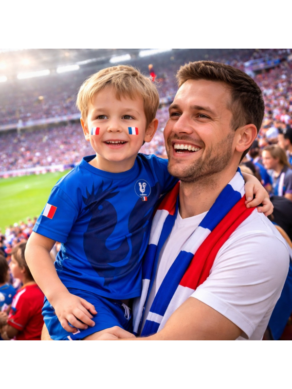T-shirt supporter France enfant – Bleu avec coq (polyester) | Tailles 116 à 164