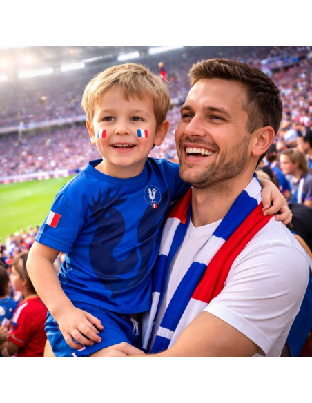 T-shirt supporter France enfant – Bleu avec coq (polyester) | Tailles 116 à 164
