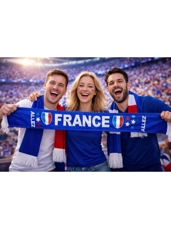 Écharpe Supporter France 150 cm – Bleu “Allez France” (polyester)