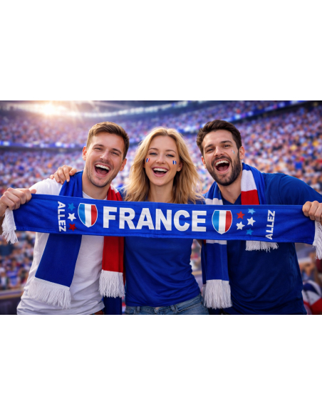 Écharpe Supporter France 150 cm – Bleu “Allez France” (polyester)
