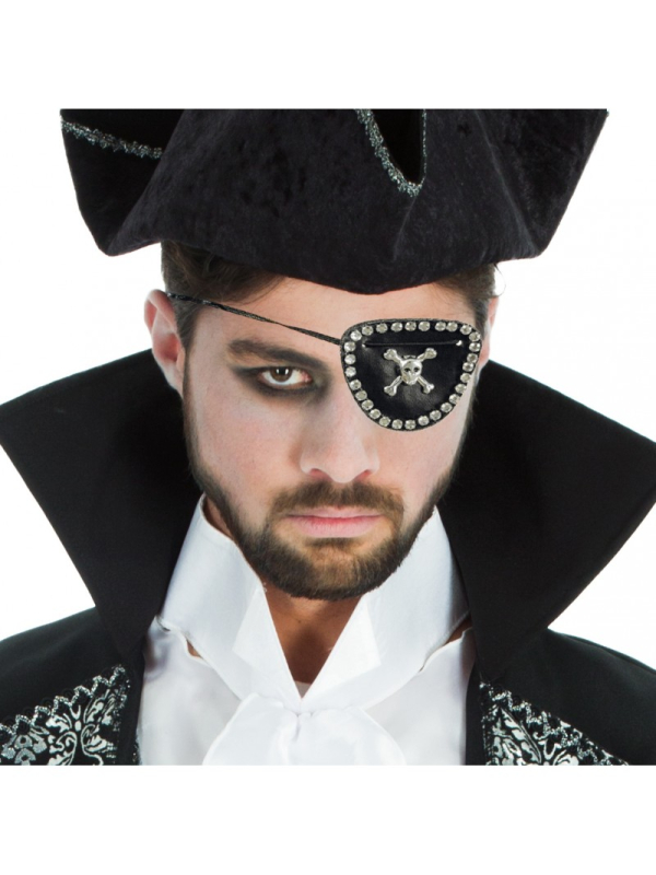 Cache-œil pirate avec tête de mort et strass
