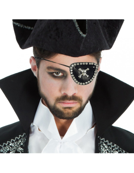 Cache-œil pirate avec tête de mort et strass