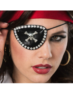Cache-œil pirate avec tête de mort et strass