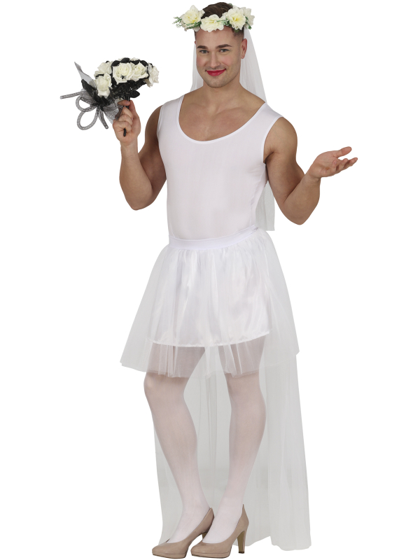 Détail du tutu de mariée blanc : coupe courte devant et traîne derrière