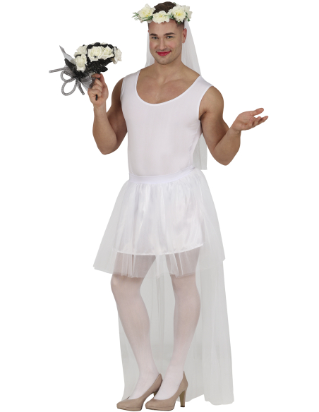 Détail du tutu de mariée blanc : coupe courte devant et traîne derrière