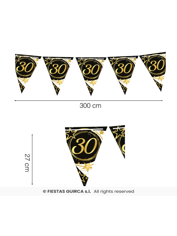 Guirlande Fanions Anniversaire Noir & Or 300 cm – 30 ans