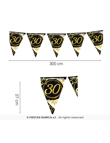 Guirlande Fanions Anniversaire Noir & Or 300 cm – 30 ans