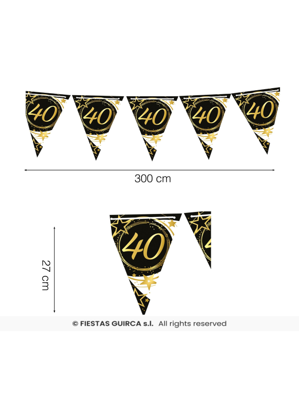 Guirlande Fanions Anniversaire Noir & Or 300 cm – 40 ans
