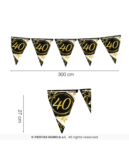 Guirlande Fanions Anniversaire Noir & Or 300 cm – 40 ans