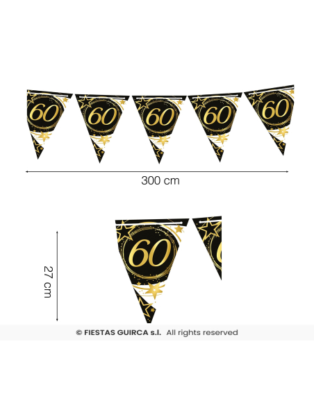 Guirlande Fanions Anniversaire Noir & Or 300 cm – 60 ans