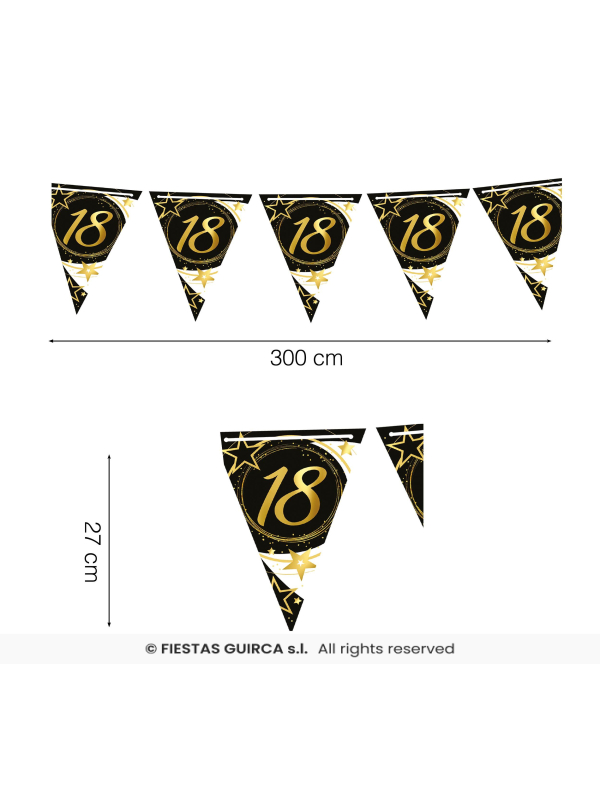 Guirlande Fanions Anniversaire Noir & Or 300 cm – 18 ans