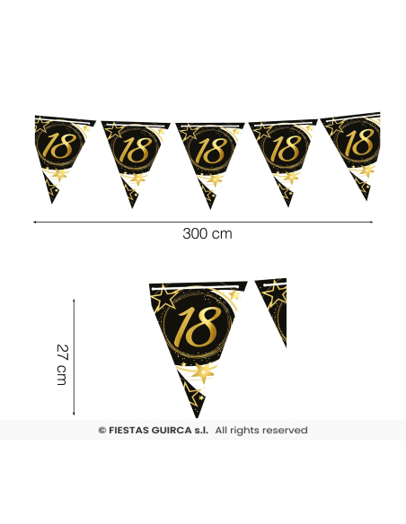 Guirlande Fanions Anniversaire Noir & Or 300 cm – 18 ans
