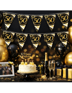 Guirlande Fanions Anniversaire Noir & Or 300 cm 2