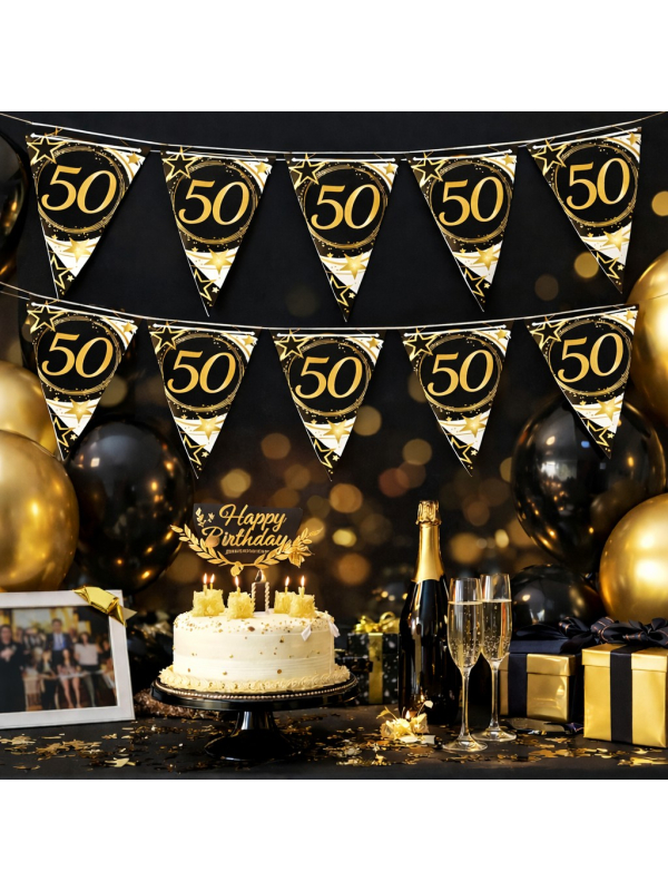 Guirlande Fanions Anniversaire Noir & Or 300 cm...