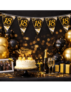 Guirlande Fanions Anniversaire Noir & Or 300 cm