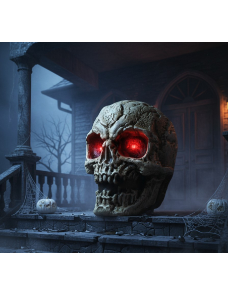 Crâne Géant Animé: Yeux Rouges & Son – Déco Halloween